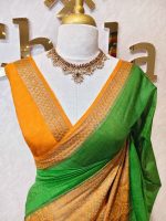 Soft silk with plain body and contrast paisley  motifs on the boarder - Image 12