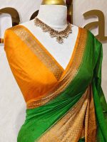 Soft silk with plain body and contrast paisley  motifs on the boarder - Image 13