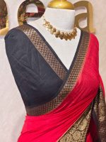 Soft silk with plain body and contrast paisley  motifs on the boarder - Image 16