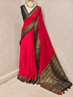 Soft silk with plain body and contrast paisley  motifs on the boarder - Image 14