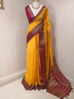 Soft silk with plain body and contrast paisley  motifs on the boarder - Image 17