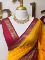Soft silk with plain body and contrast paisley  motifs on the boarder - Image 18