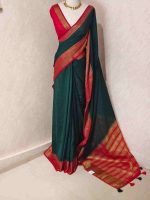 Soft silk with plain body and   contrast floral motifs on boarder in addition with diamond patterns - Image 15