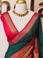 Soft silk with plain body and   contrast floral motifs on boarder in addition with diamond patterns - Image 14