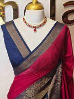 Soft silk with plain body and   contrast floral motifs on boarder in addition with diamond patterns - Image 11