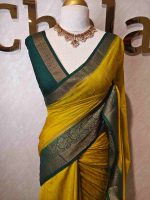 Soft silk with plain body and   contrast floral motifs on boarder in addition with diamond patterns - Image 7