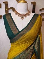 Soft silk with plain body and   contrast floral motifs on boarder in addition with diamond patterns - Image 8