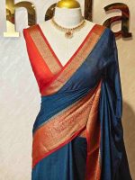 Soft silk with plain body and   contrast floral motifs on boarder in addition with diamond patterns - Image 4