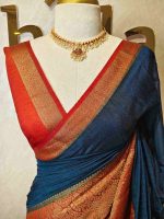 Soft silk with plain body and   contrast floral motifs on boarder in addition with diamond patterns - Image 5