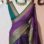 Soft silk with plain body and   contrast floral motifs on boarder in addition with diamond patterns