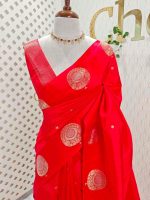 Soft silk with small flower butta and round tree like motif border - Image 13
