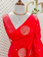 Soft silk with small flower butta and round tree like motif border - Image 14