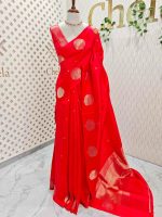 Soft silk with small flower butta and round tree like motif border - Image 15