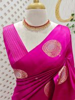 Soft silk with small flower butta and round tree like motif border - Image 11