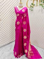 Soft silk with small flower butta and round tree like motif border - Image 12