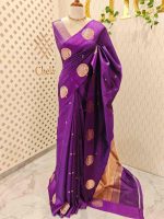 Soft silk with small flower butta and round tree like motif border - Image 6