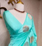 Soft silk with small flower butta and intricate flower motif border - Image 3