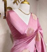 Soft silk with small flower butta and intricate flower motif border - Image 9