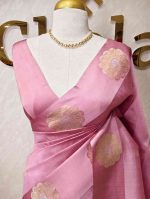 Soft silk with small flower butta and intricate flower motif border - Image 8