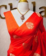 Soft silk with diamond shape butta and mugal flower like motif border - Image 2