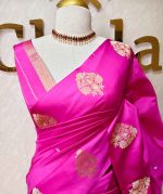 Soft silk with diamond shape butta and mugal flower like motif border - Image 4