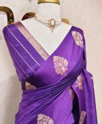 Soft silk with diamond shape butta and mugal flower like motif border - Image 12