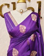 Soft silk with diamond shape butta and mugal flower like motif border - Image 10
