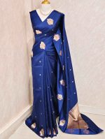 Soft silk with small buttas and mugal flower like motif border - Image 5