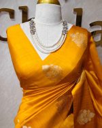 Soft silk with small buttas and mugal flower like motif border - Image 2