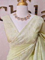 Semi tussar with large floral motifs embroidered in  thread across the body and along a defined border - Image 14
