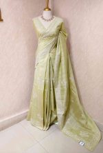Semi tussar with large floral motifs embroidered in  thread across the body and along a defined border - Image 15