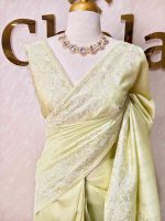 Semi tussar with large floral motifs embroidered in  thread across the body and along a defined border - Image 13