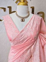 Semi tussar with large floral motifs embroidered in  thread across the body and along a defined border - Image 11