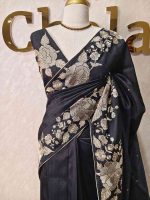 Semi tussar with rose like floral thread work boarder - Image 16