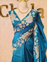Semi tussar with rose like floral thread work boarder - Image 13
