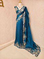 Semi tussar with rose like floral thread work boarder - Image 15
