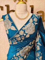 Semi tussar with rose like floral thread work boarder - Image 14