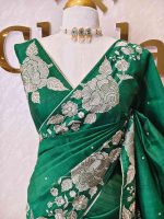 Semi tussar with rose like floral thread work boarder - Image 2