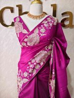 Semi tussar with rose like floral thread work boarder - Image 10