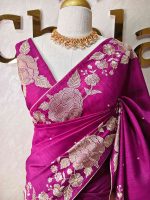 Semi tussar with rose like floral thread work boarder - Image 11