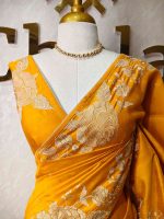 Semi tussar with rose like floral thread work boarder - Image 5
