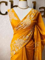 Semi tussar with rose like floral thread work boarder - Image 4