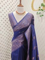 Tussar banarasi with triangle shaped buttas and zigzag pattern on border - Image 10
