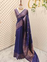 Tussar banarasi with triangle shaped buttas and zigzag pattern on border - Image 12