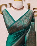 Tussar banarasi with tree like buttas and floral pattern on border - Image 10