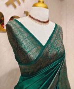 Tussar banarasi with tree like buttas and floral pattern on border - Image 11