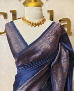 Tussar banarasi with tree like buttas and floral pattern on border - Image 13