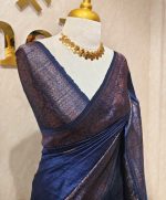 Tussar banarasi with tree like buttas and floral pattern on border - Image 14