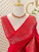 Tussar banarasi with tree like buttas and floral pattern on border - Image 20