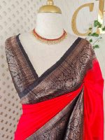 Tussar Banarasi with flower buttas on the body and big leaf design contrast border - Image 17